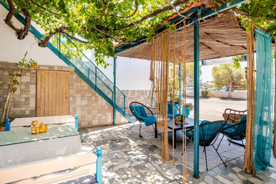veranda with pergola and rattan seating